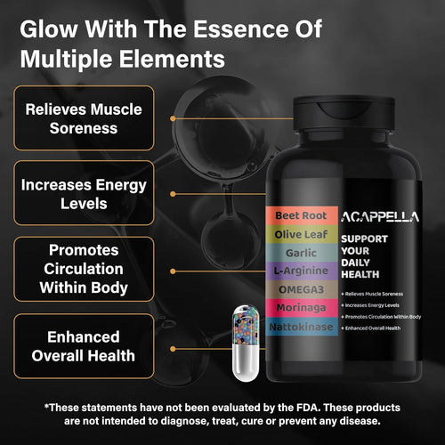 ACAPPELLA Omega 3 Moringa Capsules Beet Root Powder Capsule Nattokinase L arginine Garlic Supplements and Hydroxyt yrosol Olive Leaf Extract Organic