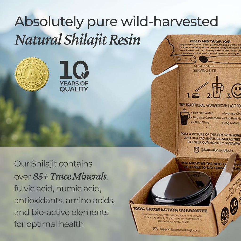 NATURAL SHILAJIT Resin - Shilajit for Men & Women with Fulvic Acid & Trace Minerals, Plant Based Nutrients for Energy, Immune Support & Vitality Resin