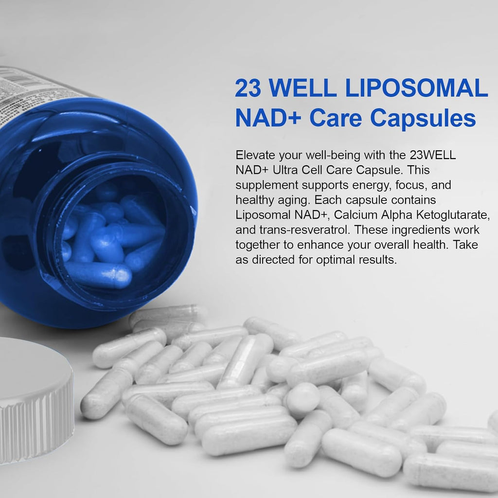 NAD+ Ultra Cell Care Capsules with Liposomal NAD+ Calcium Alpha Ketoglutarate & Trans-resveratrol for Energy Focus Healthy Aging 60 Capsules Supplement