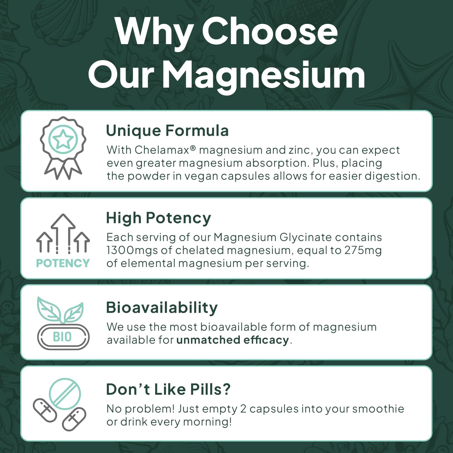 Pure Magnesium Glycinate with Zinc - Maximum Strength Chelated Magnesium Supplement for Women and Men for Muscle Cramps and Sleep Support - 6 Bottles