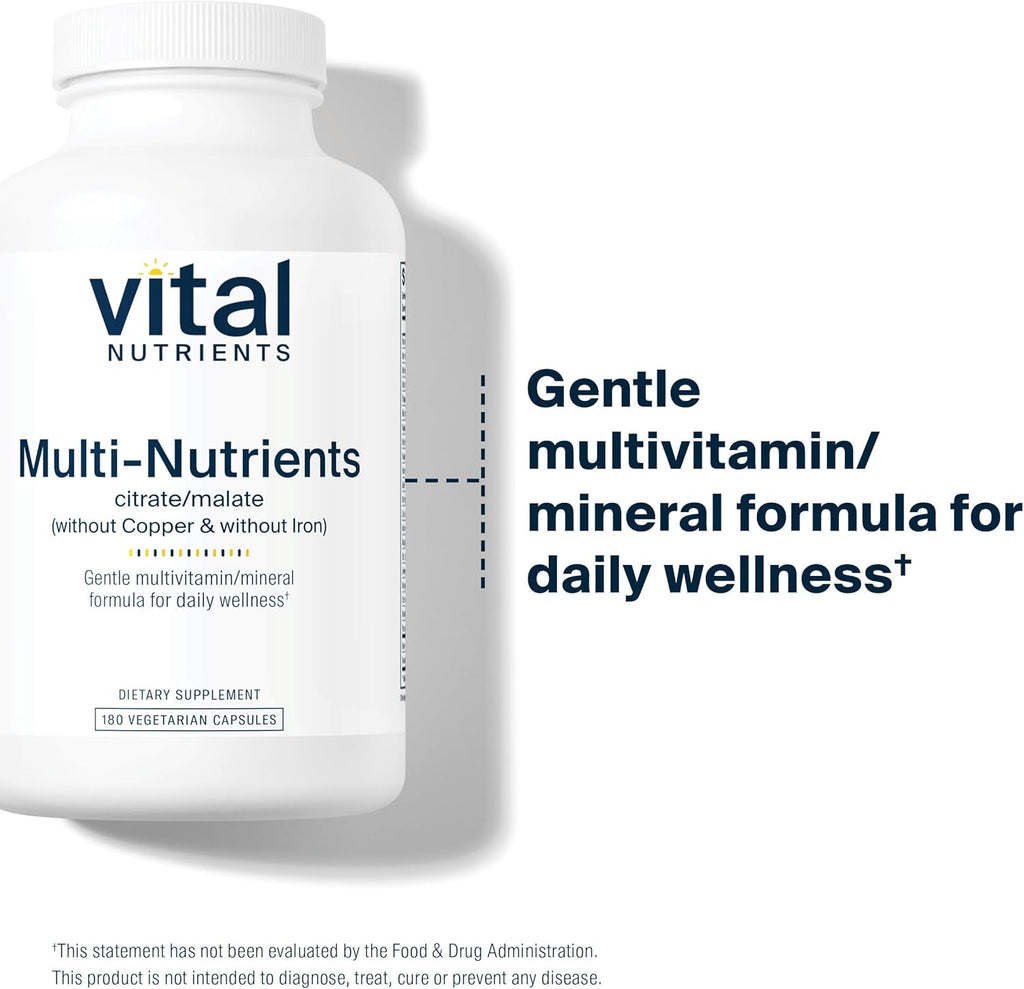 Vital Nutrients Multi-Nutrients 3|Vegetarian Multivitamin|Citrate/Malate Formula|Without Copper or Iron| Multi Vitamin, Mineral, & Antioxidant Supplement| Gluten, Dairy, Soy Free|Non-GMO|180 Capsules