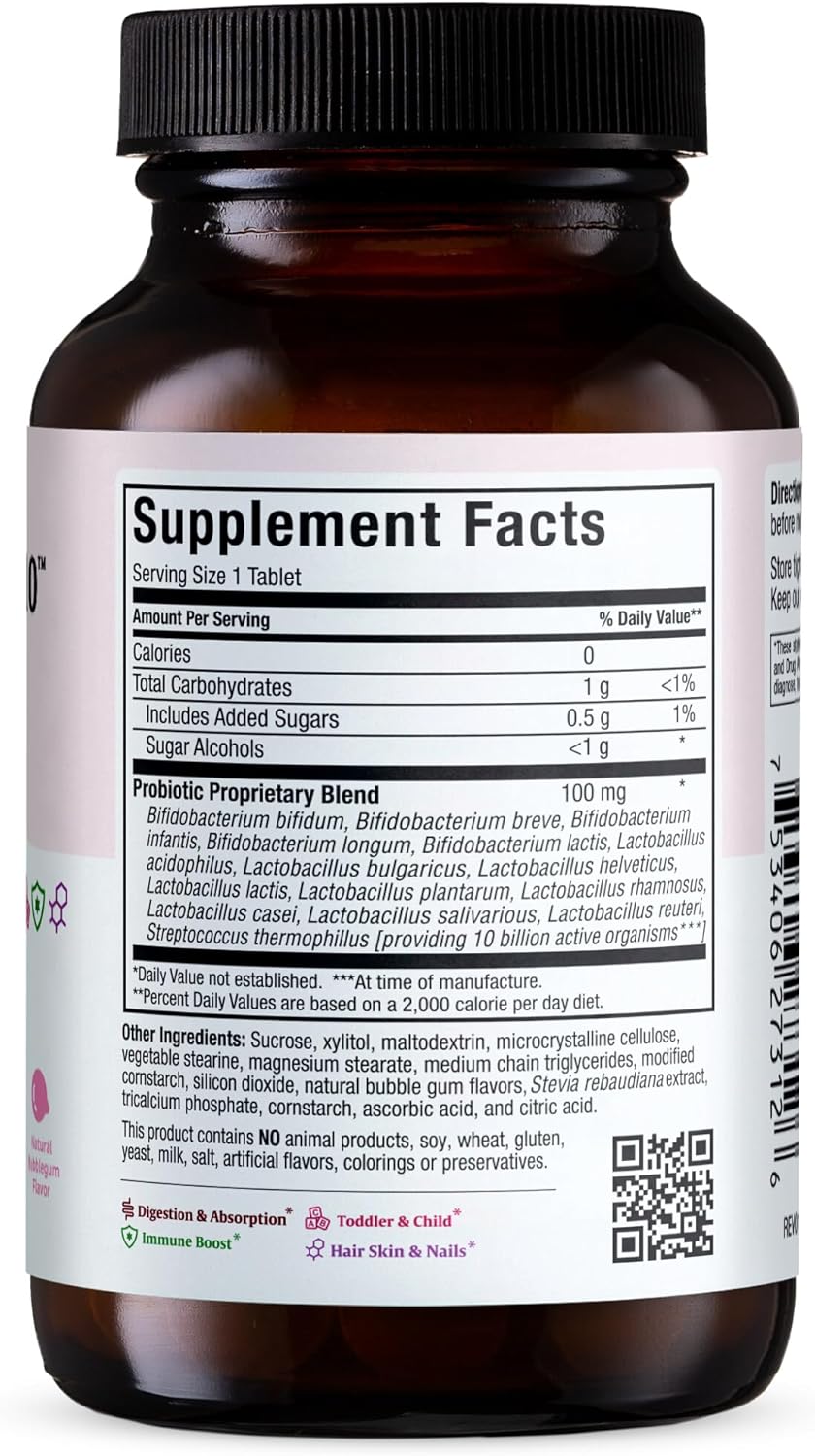 Maxi Health Active Pro-10 Kids Probiotic Chewables – 15 Strains for Digestive & Immune Health –10 Billion probiotic Blend- Dairy-Free, Kosher – Supports Gut Health, Vegetarian – 60 ct (Shelf Stable)