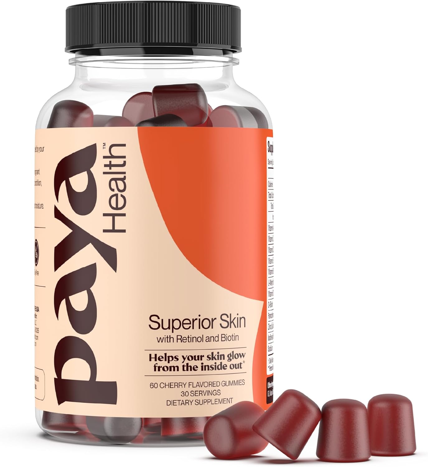 Skin Retinol and Biotin Gummies for Clear, Smooth Skin, Healthy Hair & Nails | Supplement with Zinc, Vitamins A, E and C | Non-GMO, Gluten-Free, Cherry Flavor, 60 Count