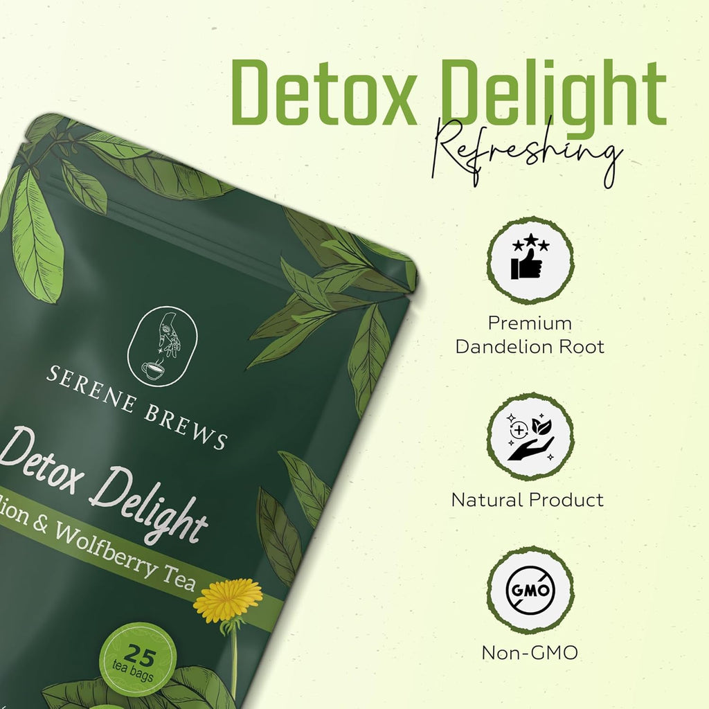 Dandelion Wolfberry Tea – Liver Cleanse, Detox & Repair, Kidney Detox – 100% Natural, Non-GMO, Premium Dandelion Root & Wolfberry Blend – 150 g (25 Tea Bags)