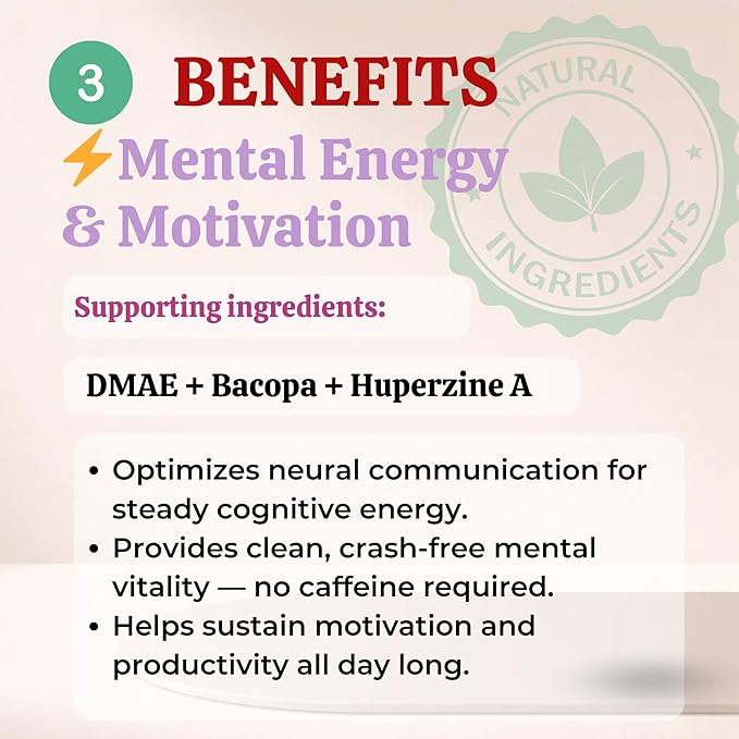 Core Mind Cognitive Clarity – Balanced Focus & Memory Support with DMAE, GABA, DHA & Bacopa | Non-Stimulant Nootropic & Antioxidant Formula | 60 Capsules