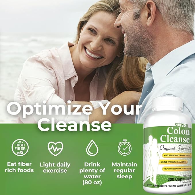 Health Plus Super Colon Cleanse Original Formula (1990-2025), 300 Capsules, 6 Cleanses - Digestive Support, Constipation Relief with Psyllium Husk and Senna Leaf