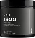 Toniiq 1300mg NAC - 2 Month Supply - Min. 98%+ Tested Purity - Ultra High Strength Bioavailable NAC Cysteine Supplement - 120 Vegetarian N Acetyl Cysteine Capsules -Lab Tested TQ