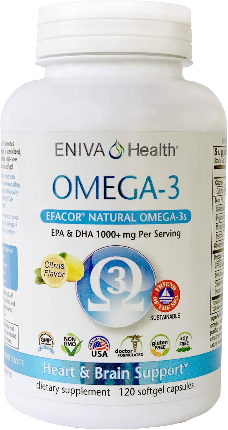 Eniva Health Omega-3 Fish Oil | 1120 MG | High EPA/DHA Premium Fish Oil Daily Supplement for Heart, Brain & Immune Support for Adults, Men & Women - 120 Capsules