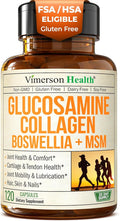 Glucosamine Chondroitin MSM with Hydrolyzed Collagen Peptides - Joint Support Supplement with Quercetin, Bromelain & Boswellia Extract - Collagen pills for Hair Skin Nails - FSA Eligible 120 Caps