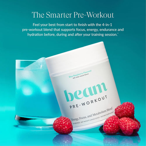 Beam Pre Workout Powder for Energy, Focus & Endurance – Natural Caffeine from PurCaf, Cognizin, Electrolytes, L-Citrulline, Beta-Alanine, L-Theanine – No Crash, Jitter-Free, 20 Servings