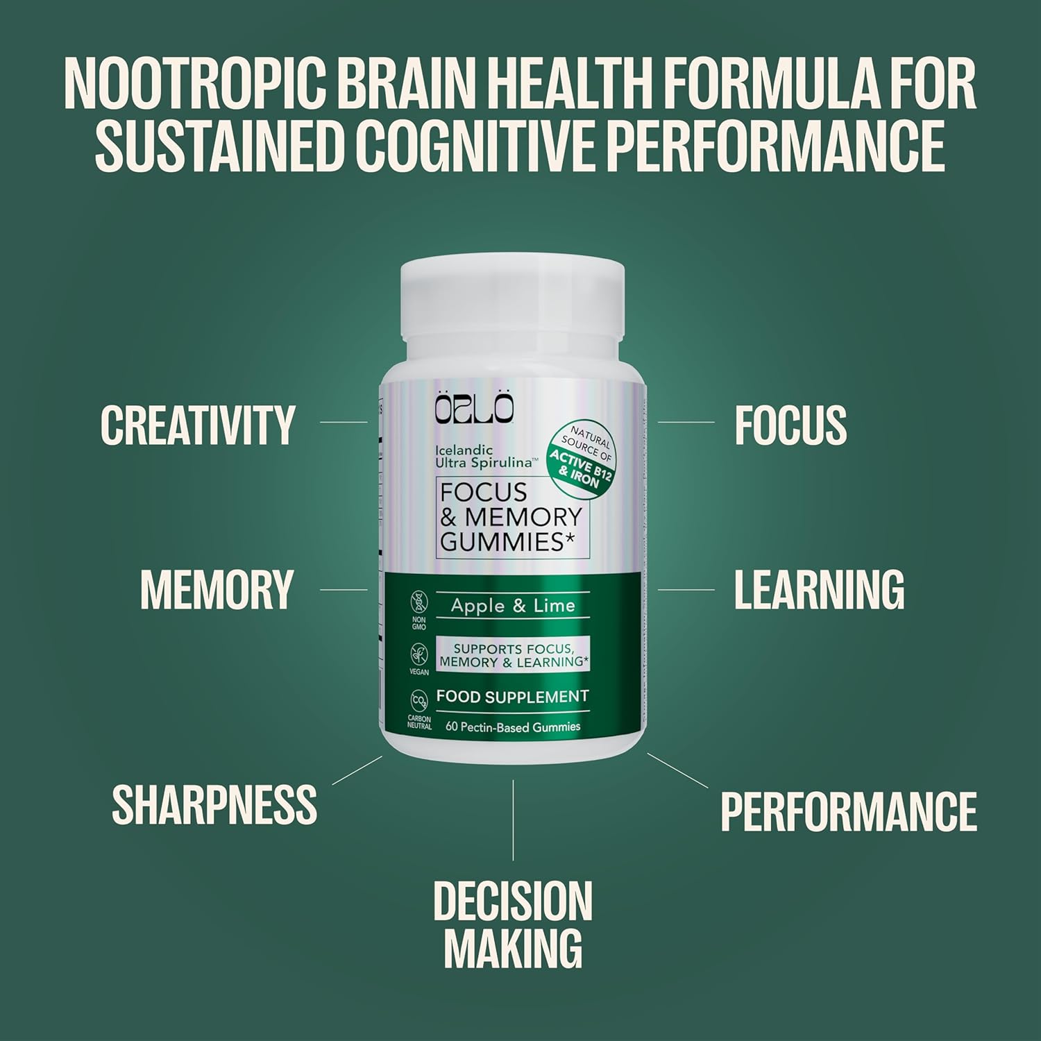 ORLO Focus & Memory Gummies – Brain Health & Cognitive Support for Adults with Lion’s Mane Mushroom, L-Theanine & Phosphatidylserine, Nootropic Supplement for Focus, Clarity & Memory, 60 Vegan Gummies