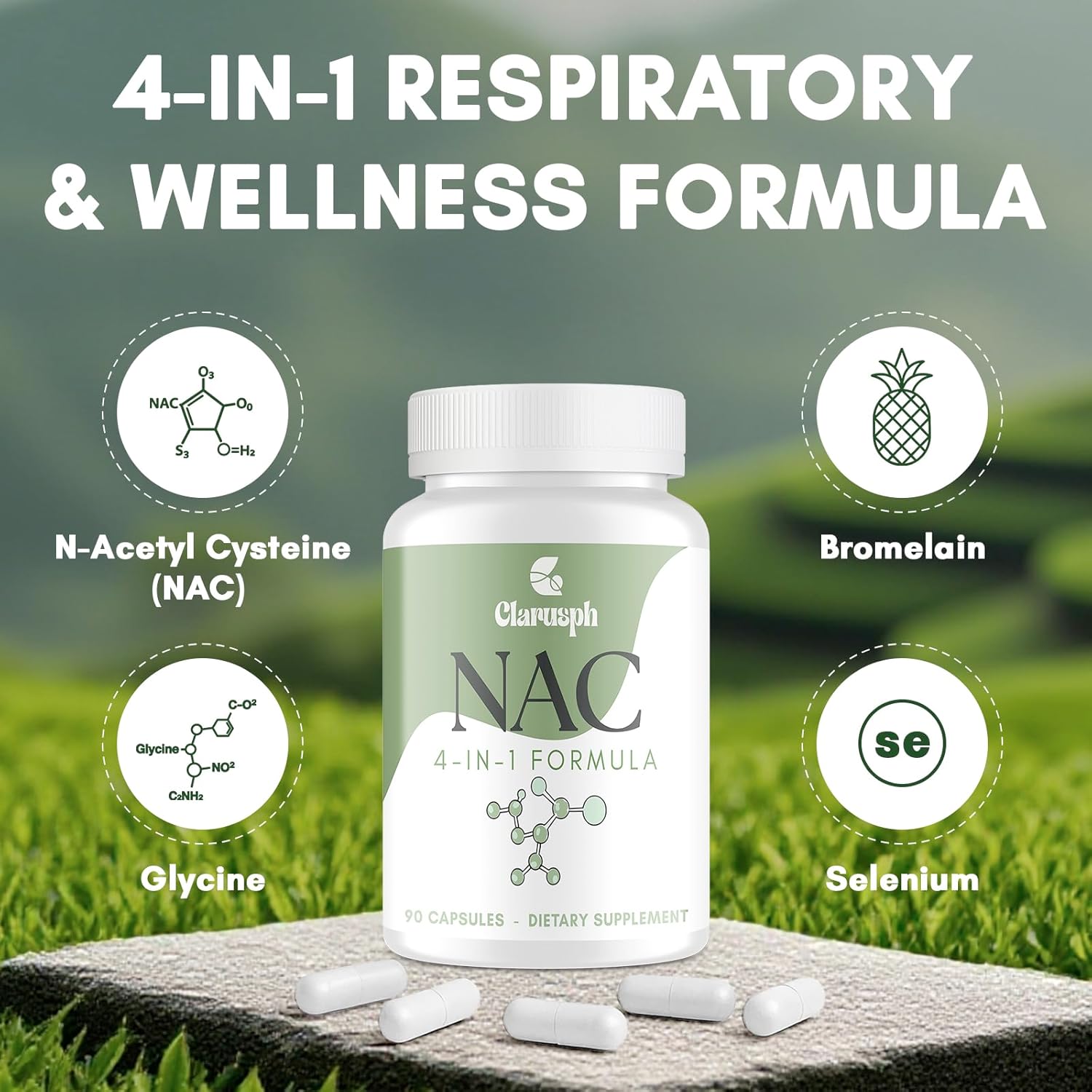 High Dose NAC Supplement 1200mg | N-Acetyl Cysteine Amino Acid Supplement for Respiratory | Antioxidants Supplements for Overall Well-Being | 180 Capsules