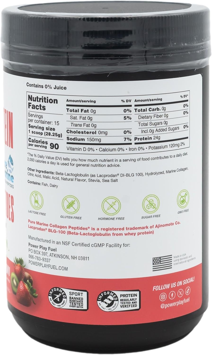 Clear Protein & Collagen Peptides Protein Powder Drink Mix - Naturally Sweetened & Flavored, Gluten Free, Lactose Free - Protein + Marine Collagen - 15 Servings (Strawberry Kiwi)
