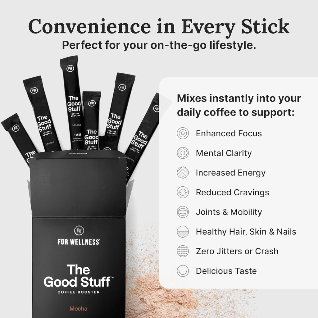 For Wellness The Good Stuff Focus – Mocha Coffee Booster | Nootropic Collagen Creamer with MCTs for Focus, Energy & Wellness | Non-Dairy, Keto-Friendly, 14 Servings