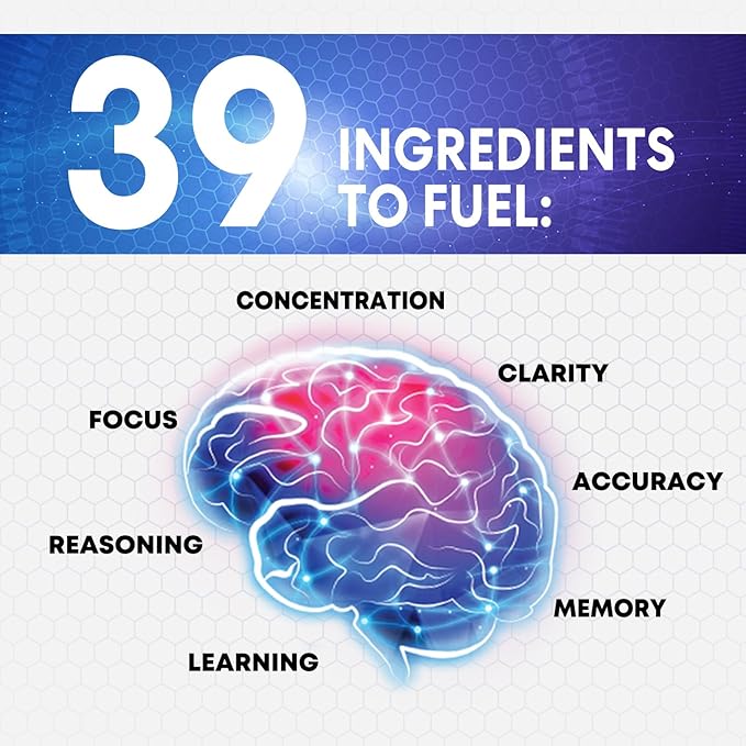 Brain Memory Supplement - 3X Strength Nootropics for Concentration, Clarity & Focus Support - Brain Health Cognitive Vitamins with Bacopa, Phosphatidylserine & DMAE, Brain Booster Pills, 120 Capsules