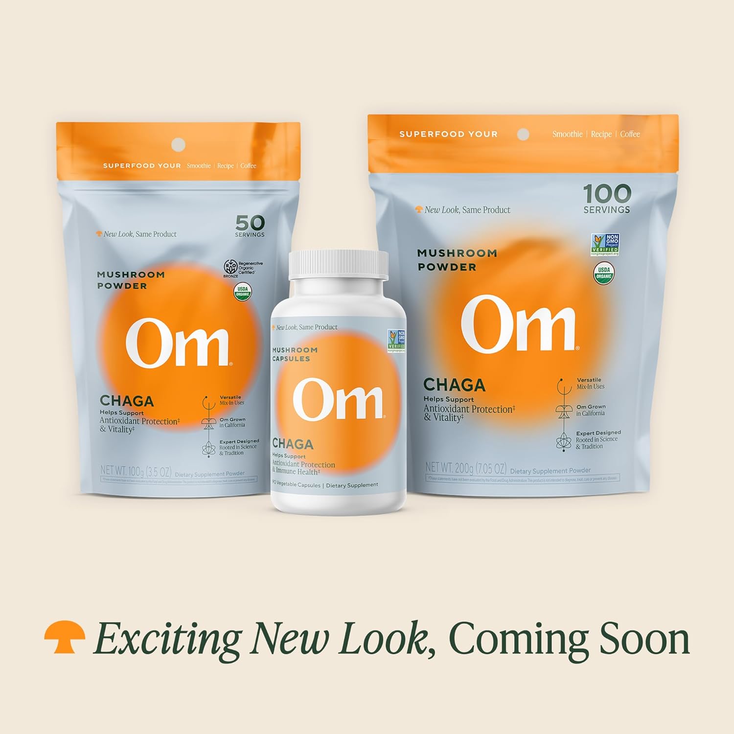 OM MUSHROOM SUPERFOOD Chaga Organic Mushroom Powder, 7.05 Ounce Pouch, 100 Servings, US Grown, Sacred Antioxidants & Immune Support, Superfood Mushroom Supplement