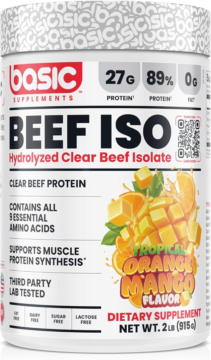 Hydrolyzed Clear Beef Isolate Protein Powder, 27g Protein, 9 Essential Amino Acids, Fat-Free, Dairy-Free, Sugar-Free, Lactose-Free, Supports Muscle Protein Synthesis