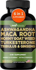 Gade Nutrition Ashwagandha with Maca Root, Horny Goat Weed, Turkesterone Supplement, Tribulus Terrestris, Panax Ginseng | 90 Vegetable Capsules for Energy, Stamina, Performance. | Made in USA