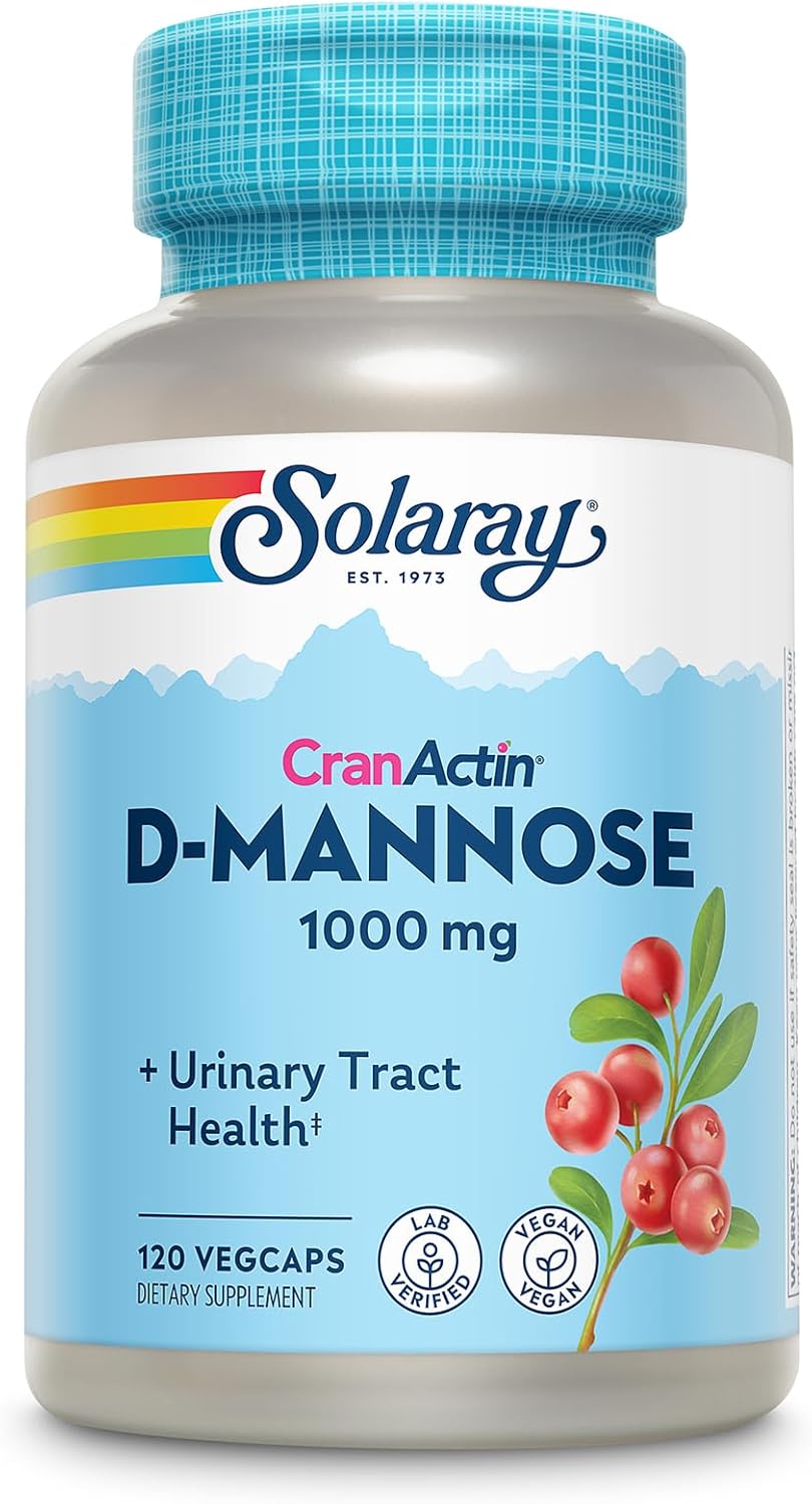 SOLARAY D-Mannose 1000mg with CranActin Cranberry Extract - D Mannose and Cranberry Supplement with Vitamin C - Supports Urinary Tract Health - Vegan, 60-Day Guarantee