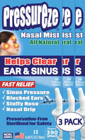 Pressureze All Natural Preservative-Free Sterile Nasal Spray - Fast Relief Nasal Spray - for Sinus Allergies, Loud Snoring & Congestion | 130 Sprays, 18 ml (Pack of 3)