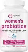 Micro Ingredients Women’s Probiotics 100 Billion CFU, 120 Veggie Capsules | 40 Strains with Cranberry, D-Mannose, Prebiotics & More | Synbiotic & Enzyme Complex | Supports Vaginal Flora & Gut Health
