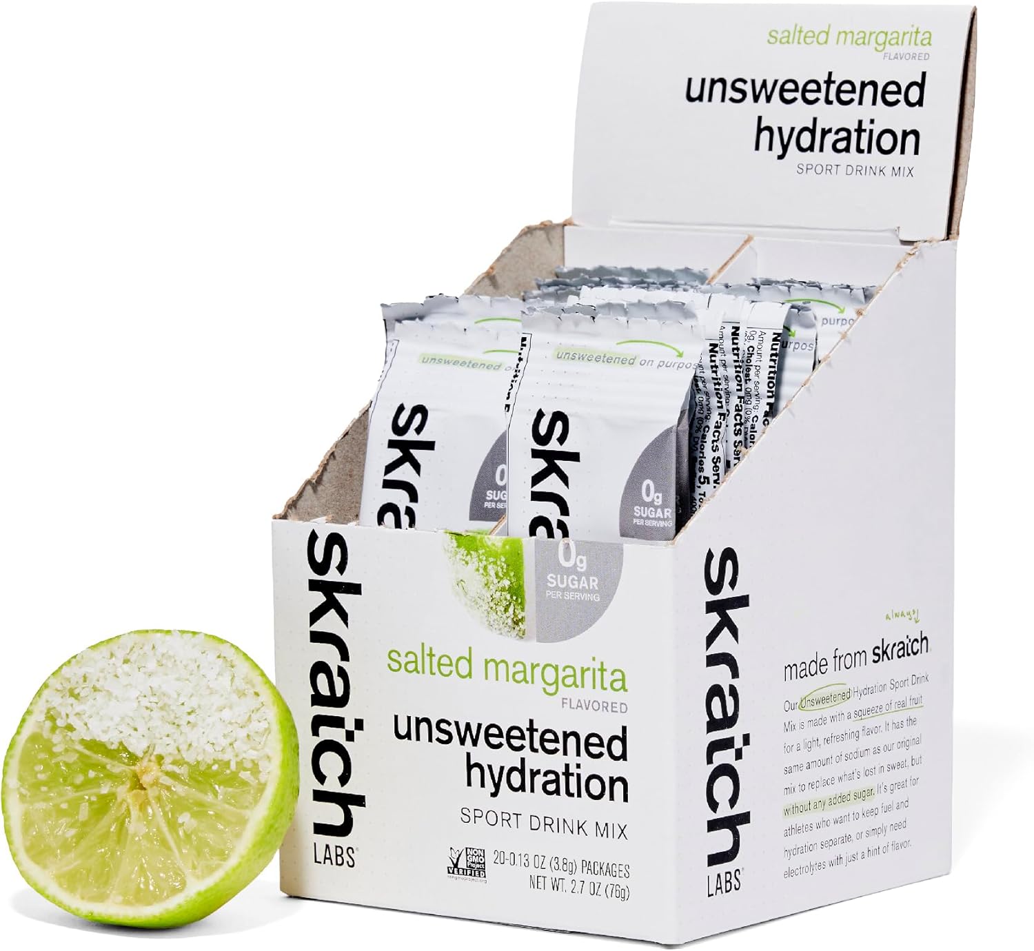 Skratch Labs Unsweetened Hydration Sport Drink Mix | Sugar Free | Electrolytes Booster | Salted Margarita - 20 Servings | Non-GMO, Vegan, Kosher, Keto, Paleo