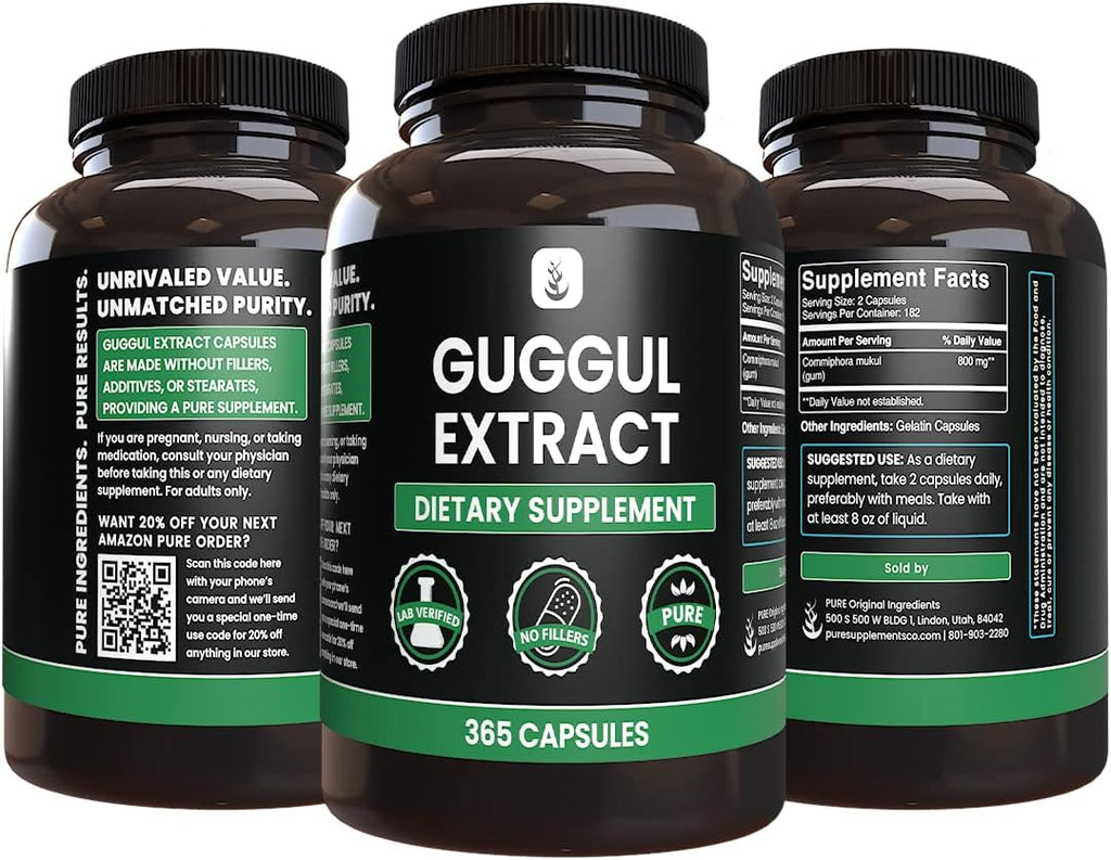 PURE ORIGINAL INGREDIENTS Guggul Extract Always Pure, No Additives Or Fillers, Lab Verified (365 Count (Pack of 1))