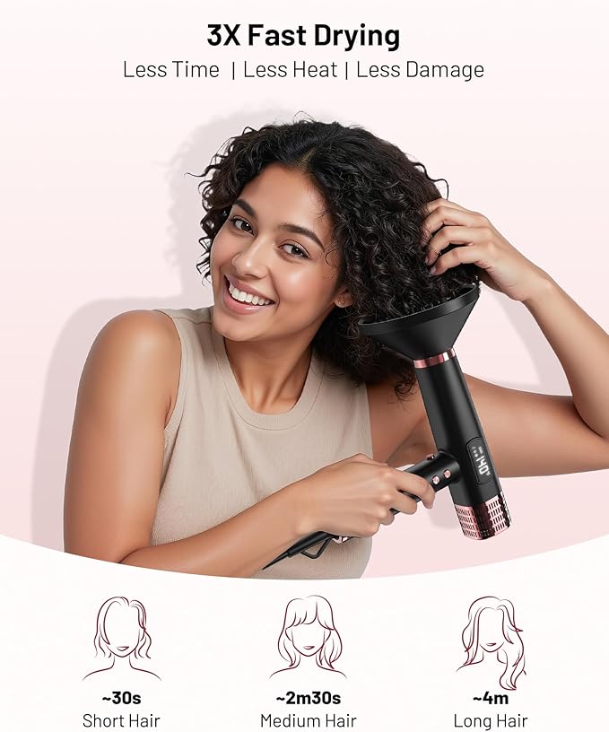 MESCOMB Travel Hair Dryer with Diffuser, 1875W Dual Voltage Ionic - Fast Drying & Frizz Control for Thick/Curly Hair, Lightweight Low Noise for Hotels/Apartments/Home Use, Worldwide Travel (110-240V)