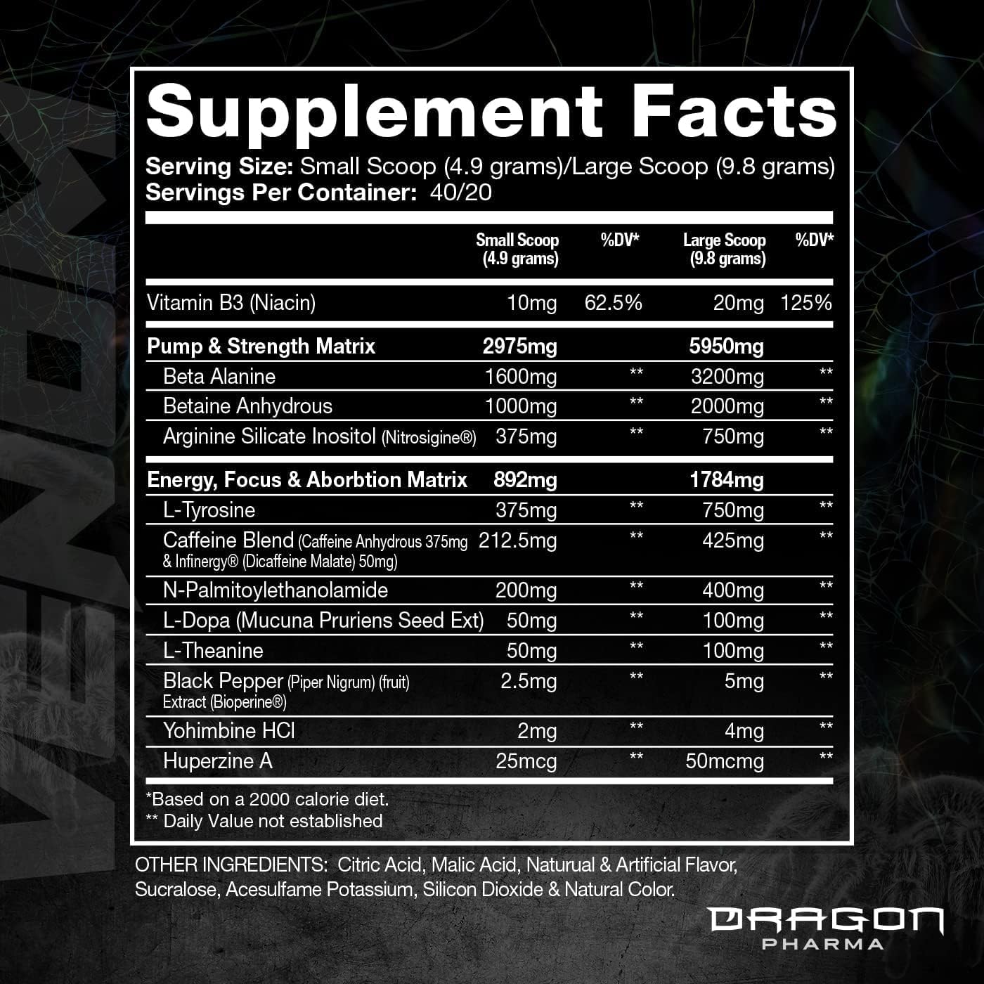 DRAGON PHARMA Venom Extreme Potency Pre-Workout, Laser Sharp Focus + Energy, Intense Performance, Proven Ingredients for Enhanced Vasodilation & Endurance (40 Servings, American Juice)