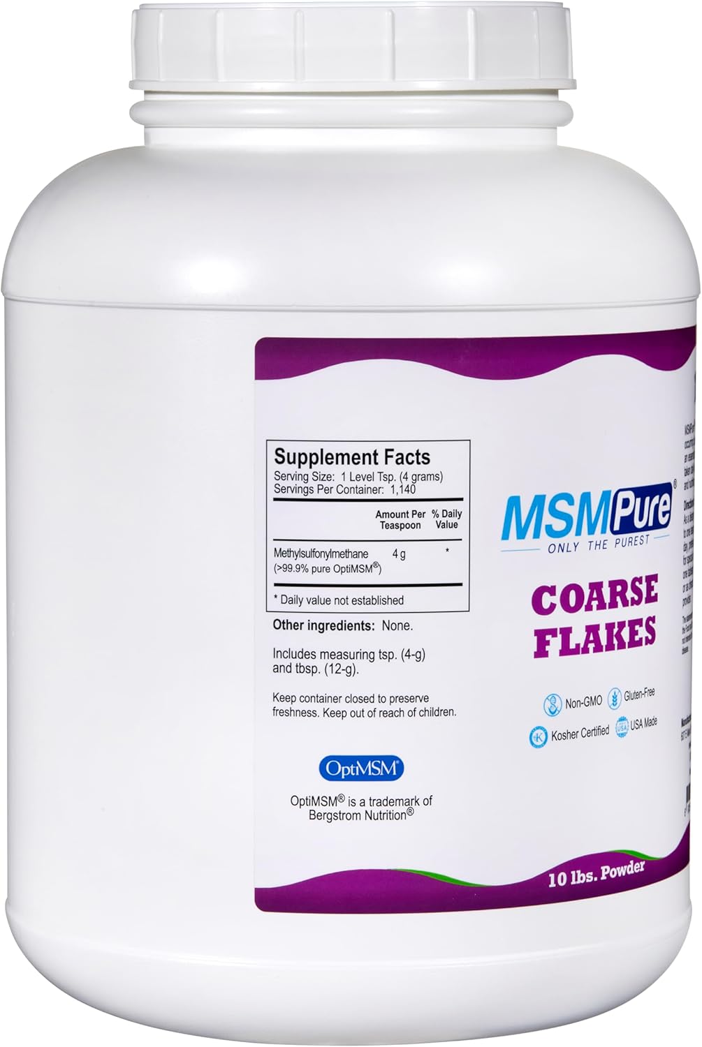 KALA HEALTH MSMPure Coarse MSM Powder Flakes – US-Made MSM for Joint Health, Skin Appearance, and Hair & Nail Support – 10 lb, Organic Sulfur