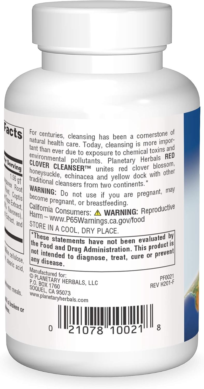 Planetary Herbals Red Clover Cleanser Tablets, 72 Count