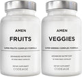 Amen Fruits + Veggies Vitamins Bundle, Raw Whole Food Multivitamin Capsules, Greens Vegetables, Red Fruits & Berries Vegan Blend, Fibers + Phytonutrients Superfood Minerals Supplement, Non-GMO, 180 ct