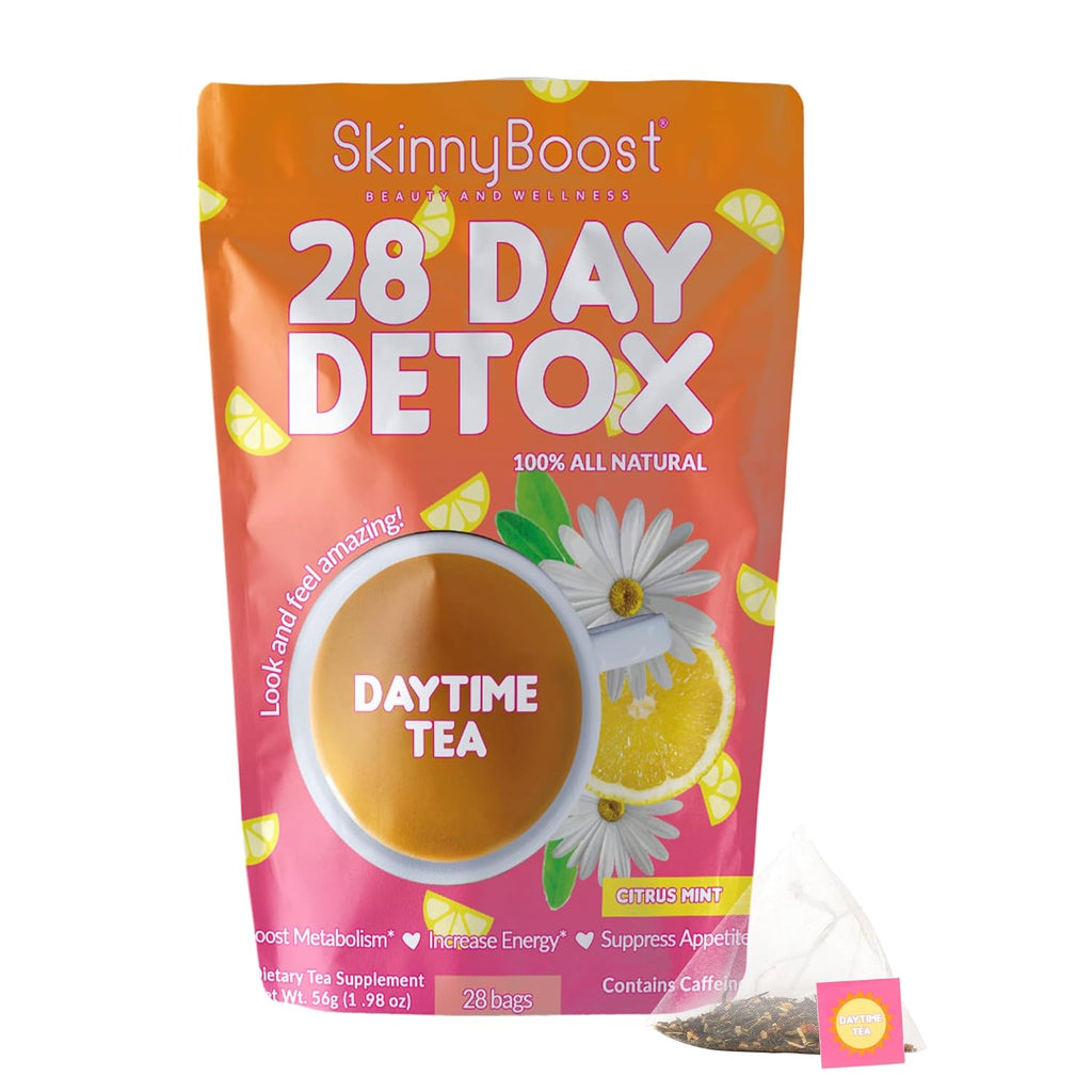 SkinnyBoost 28 Day Detox Daytime Tea - CITRUS MINT (28 Tea Bags) Supports Metabolism Boost, Detox, All Natural, Non GMO, Vegan, Keto Friendly