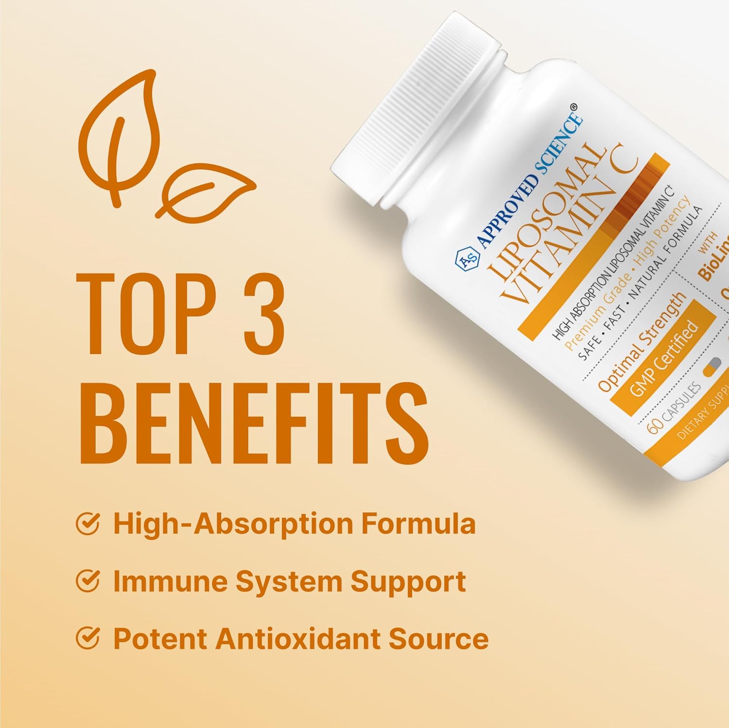 Approved Science Liposomal Vitamin C - 1100 mg - 60 Capsules - Immune Support, Boost Collagen, Antioxidant - High Absorption - Fat Soluble - Non GMO - Vegan - Made in The USA
