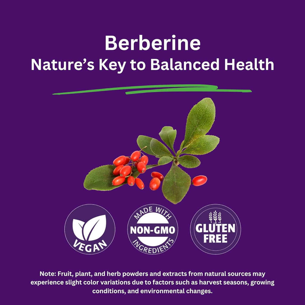 Paradise Herbs, Berberine Extract, 500 mg, Pure & Potent Berberine Supplement, Vegan, Non-GMO, Gluten Free, 60 Vegetarian Capsules