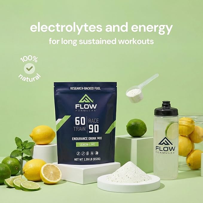 Flow Formulas Lemon Lime Endurance Drink Mix, Top 12 Allergen-Free, Carbohydrate & Electrolyte Sports Fuel Powder for Performance Training, High Carb Hydration Exercise Support, Gluten-Free, 10 Serv