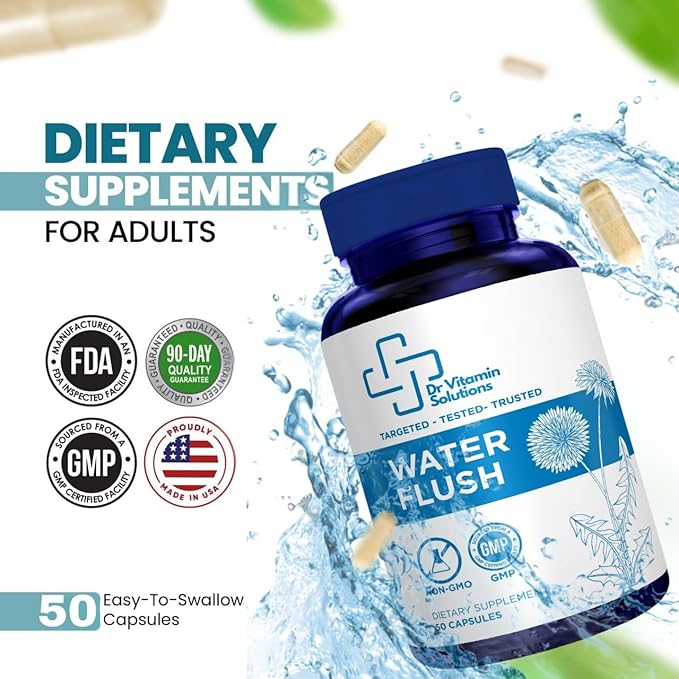 Diuretic Water Pills - Water Flush - Debloating for Women and Men, Relief from Swelling, Water Retention - Green Tea, Dandelion Leaf and Cranberry Powder Detox (1 Bottle, 50 Capsules)