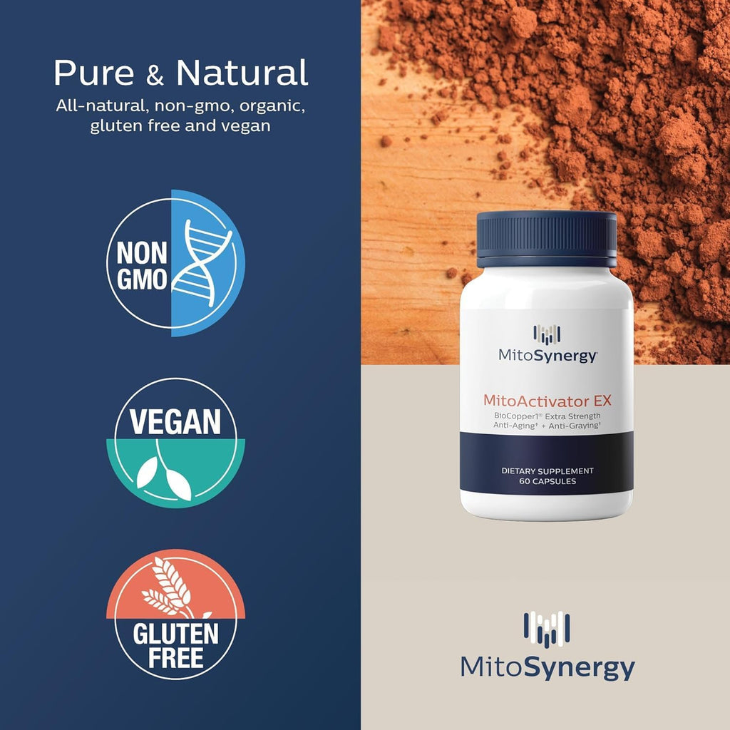 MitoActivator EX - BioCopper1 (Cunermuspir) 0.5mg Extra Strength Bioavailable Copper - Mitochondrial NAD+ ATP Booster, Anti-Aging, Anti-Graying, Lyme Recovery