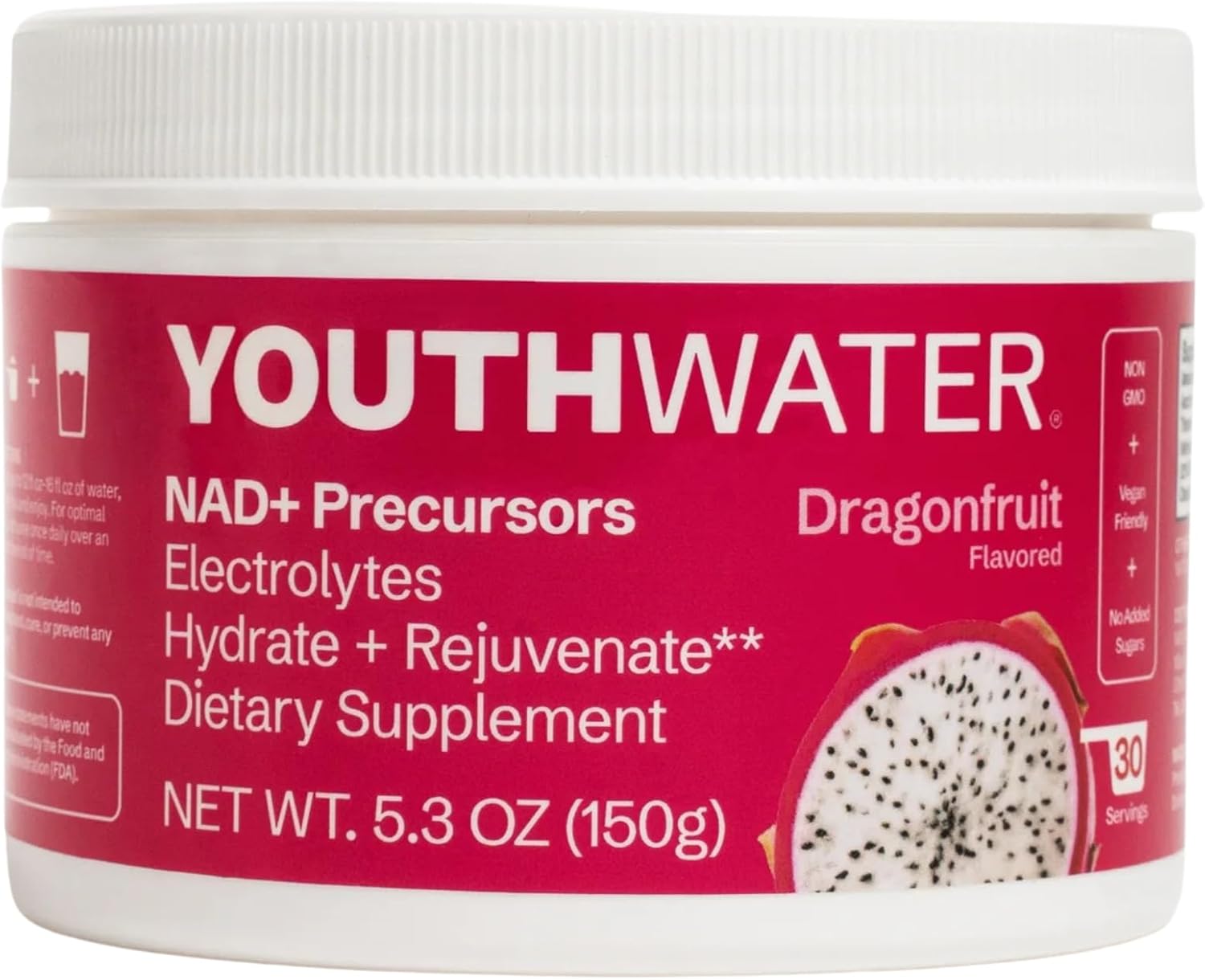 NAD+ Electrolyte Powder – Cellular Hydration & Longevity Support – Dragonfruit Flavor – 5 Calories, No Added Sugar, Non-GMO, Essential Vitamins & Minerals – 30 Servings