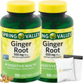 Spring Valley Ginger Root 550mg, Dietary Supplement Capsules, Digestive Health, 100 Count per Bottle (Pack of 2), Set with Basket Goods Store Polybag (1)
