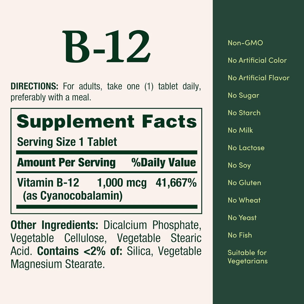 Nature's Bounty Vitamin B12 1000 mcg Supplements, Supports Energy Metabolism, 200 Ct