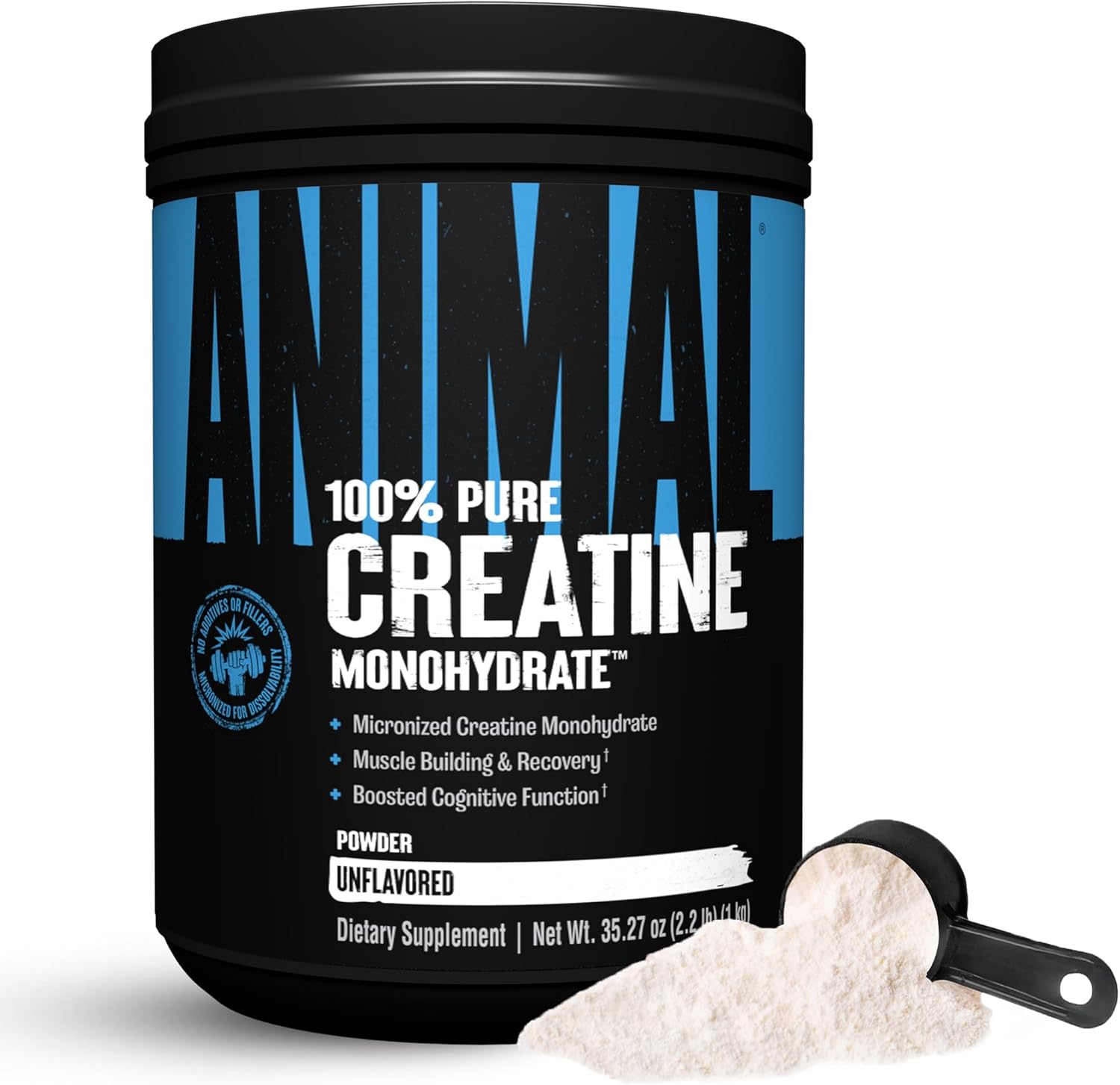 Animal Creatine Monohydrate Powder - Micronized Creatine for Women and Men, Supports Muscle Growth, Strength, Endurance, Recovery and ATP Production, Gym & Workout Supplements - Unflavored, 1kg