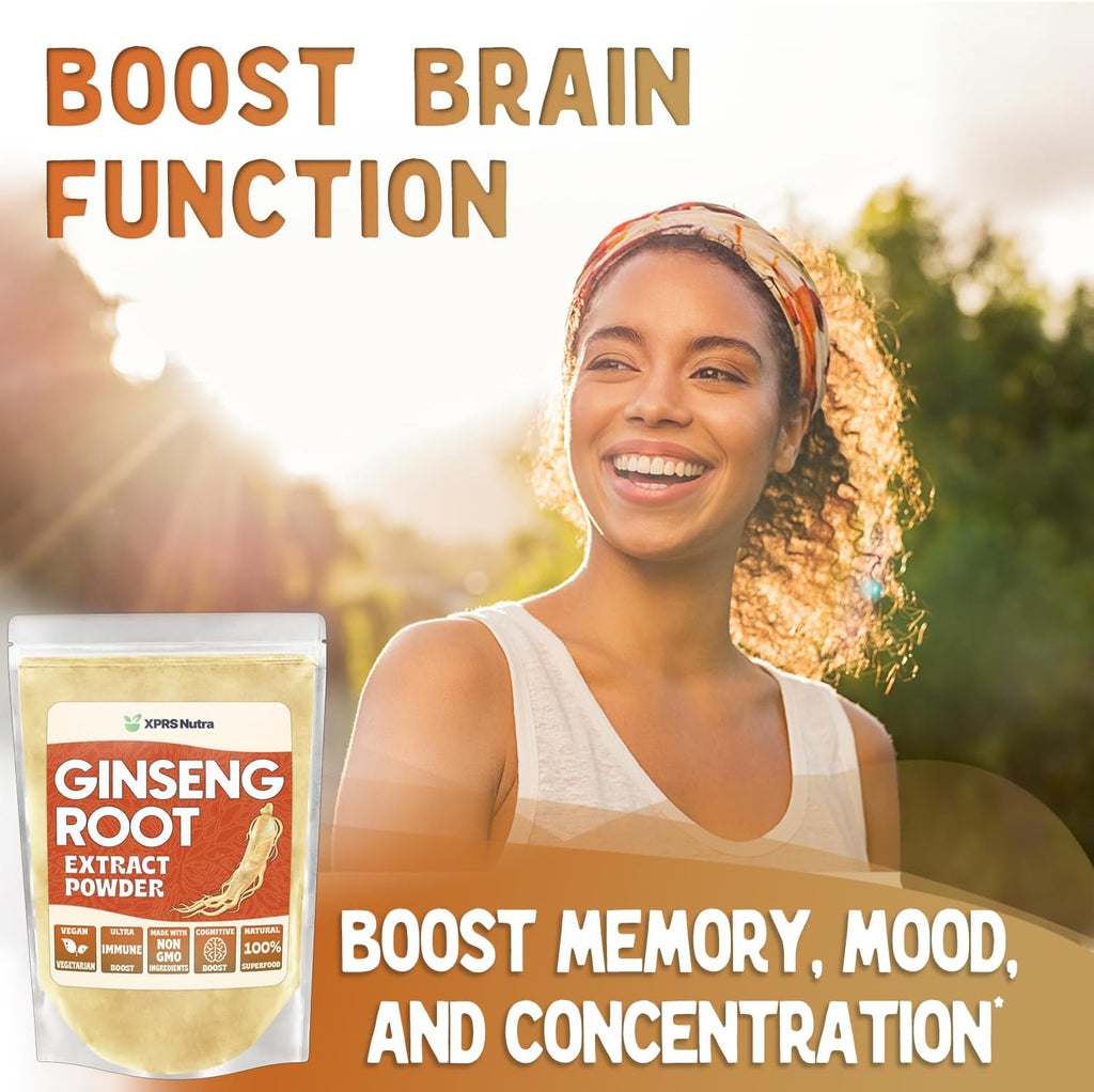 XPRS Nutra Ginseng Root Extract Powder - Ginseng Powder Supports Cognitive Function, Physical Performance, and Immune System - Vegan Friendly Panax Ginseng in Powder Form (16 Ounce)