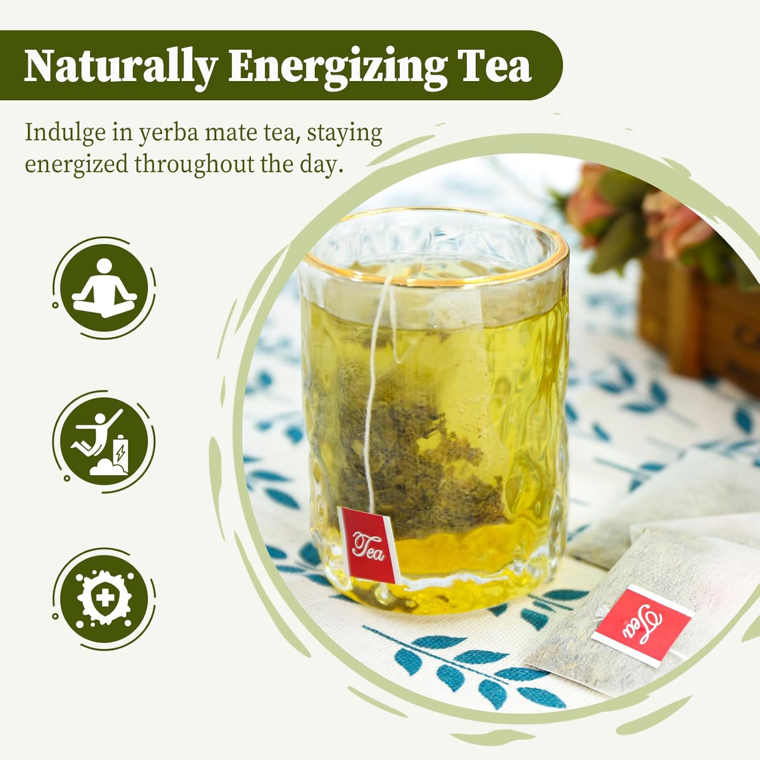 FullChea - Yerba Mate Tea Bag, 40 Teabags, 3g/bag - Unsmoked, Cultivated From Argentina - Rich In Antioxidants And Plant Nutrients
