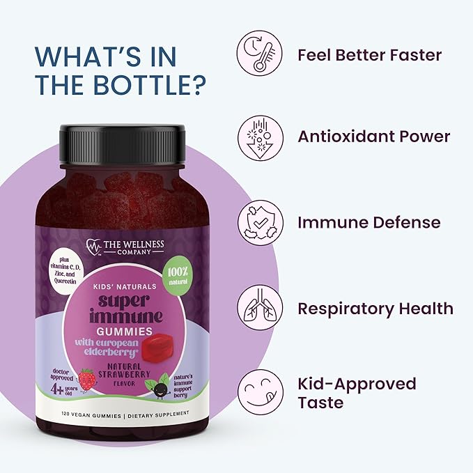 Kids Naturals Elderberry Gummies – Immune Support with Vitamin C & Zinc | 120ct (2 Month Supply)