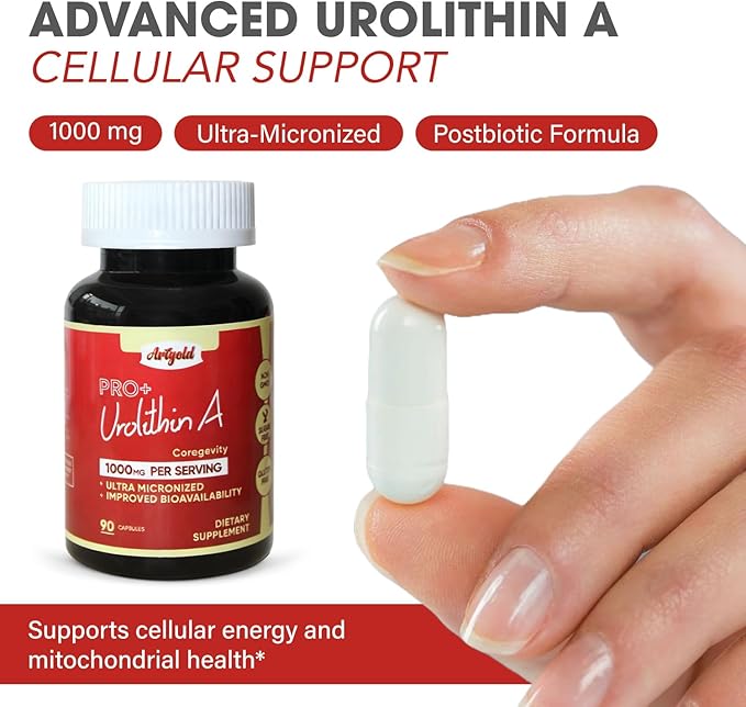 Urolithin A PRO 1000mg Ultra-Micronized Postbiotic Supplement for Cellular Energy, Support Healthy Aging, Longevity Complex, Mitochondrial Support. Pomegranate-Derived Vegan & Non-GMO. 90 Caps