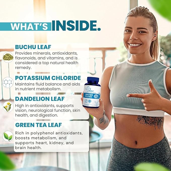 Diuretic Water Pills - Water Flush - Debloating for Women and Men, Relief from Swelling, Water Retention - Green Tea, Dandelion Leaf and Cranberry Powder Detox (1 Bottle, 50 Capsules)