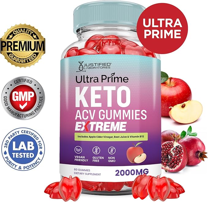 Ultra Prime Keto ACV Gummies Extreme 2000MG UltraPrime Keto Gummies Apple Cider Vinegar Formulated with Pomegranate Beet Juice Powder B12 Vegan Non GMO 60 Gummys