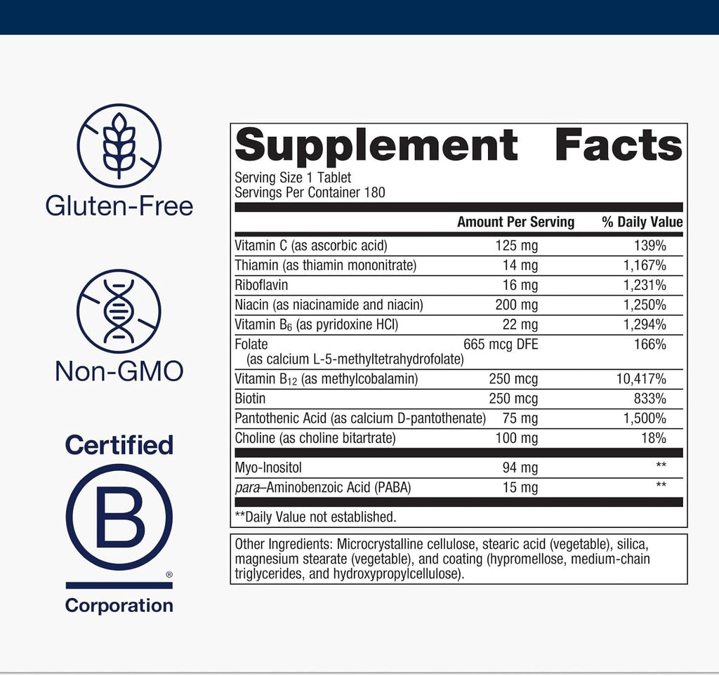 Metagenics Vitamin B-Complex - Energy Support & Healthy Stress Response* - with Vitamin B6 & B12 - Vegetarian & Gluten-Free - 180 Count