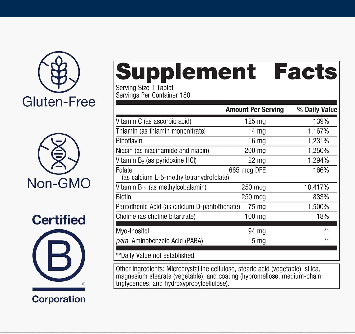 Metagenics Vitamin B-Complex - Energy Support & Healthy Stress Response* - with Vitamin B6 & B12 - Vegetarian & Gluten-Free - 180 Count